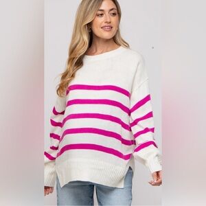 Better Be Pink and Cream Striped Crew Neck Sweater.  Sz M/L